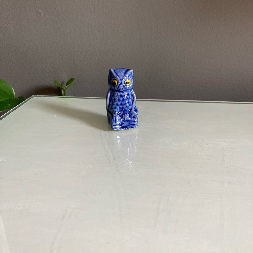 Vintage Blue and Yellow Ceramic Owl by Vintage